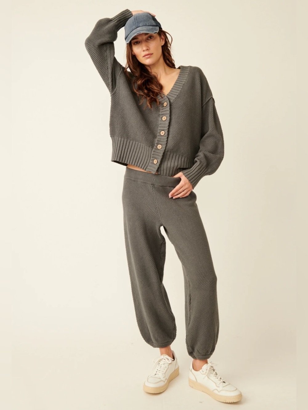 Free People Hailee cardi set lounge outfit textured cardigan and jogger pants - Picture 3 of 5